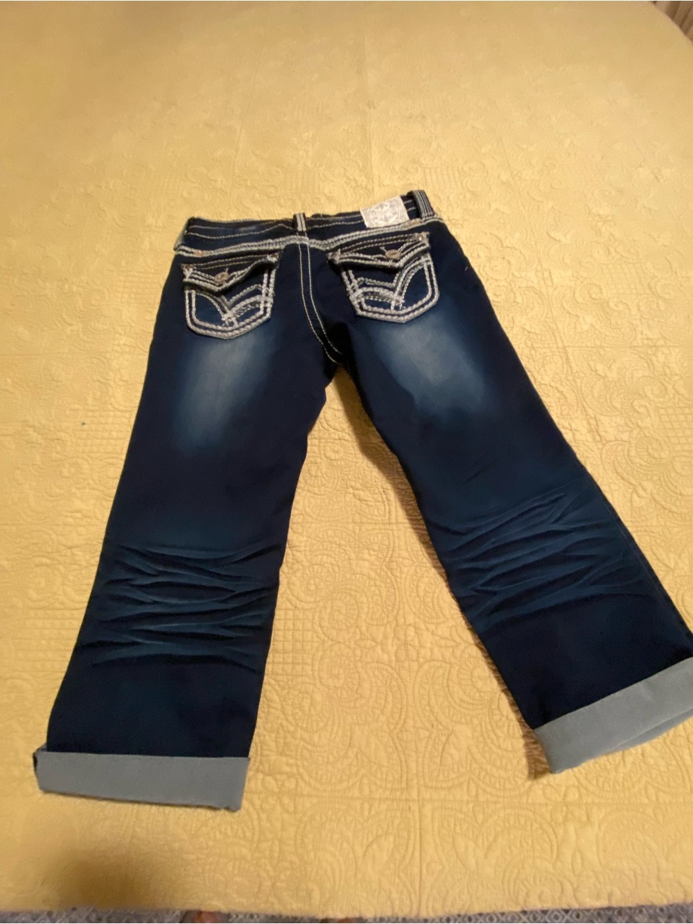 Hydraulic Navy Cropped Jeans with Embroidered Back Pockets